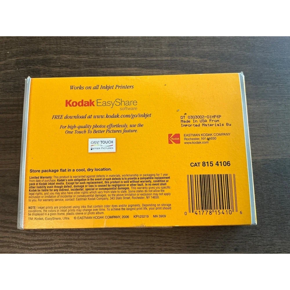 Kodak Photo Paper Unisex OS White NEW Premium Glossy 60 Sheets 4x6 Inkjet 815410
